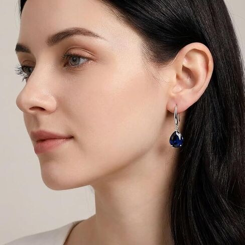 Blue Sapphire Teardrop Earrings for Women - Navy Blue Gemstone Dangle Earrings, Silver Tone Fashion Jewelry for Weddings, Prom & Daily Wear in Kuwait