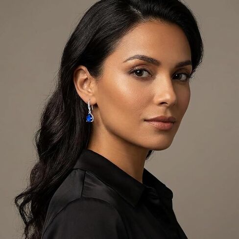 Blue Sapphire Teardrop Earrings for Women - Navy Blue Gemstone Dangle Earrings, Silver Tone Fashion Jewelry for Weddings, Prom & Daily Wear in Kuwait