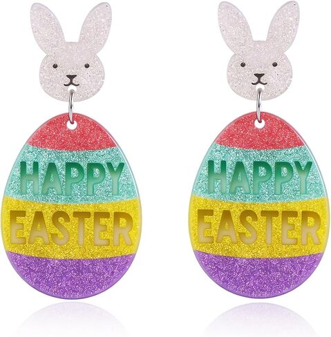 Easter Earrings for Women Cute Glitter Acrylic Bunny Egg Rabbit Dangle Earrings Colorful Spring Earring Happy Easter Jewelry Gifts Accessories in Kuwait