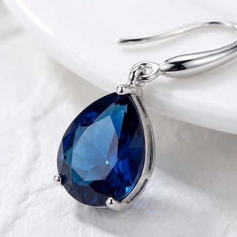 Blue Sapphire Teardrop Earrings for Women - Navy Blue Gemstone Dangle Earrings, Silver Tone Fashion Jewelry for Weddings, Prom & Daily Wear in Kuwait