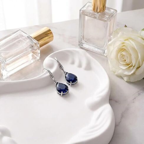 Blue Sapphire Teardrop Earrings for Women - Navy Blue Gemstone Dangle Earrings, Silver Tone Fashion Jewelry for Weddings, Prom & Daily Wear in Kuwait