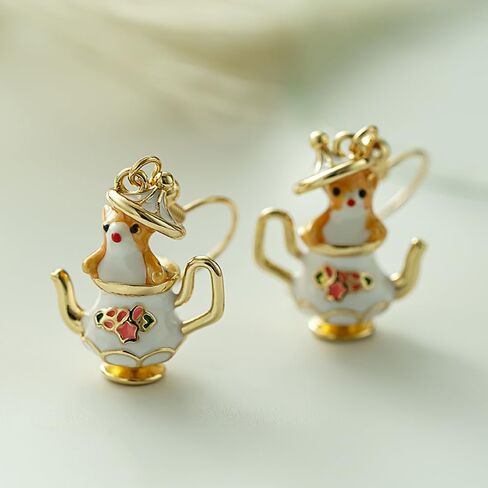 Cute Teapot and Squirrel Design Drop Earrings for Women Fancy Enamel Jewelry in Saudi Arabia
