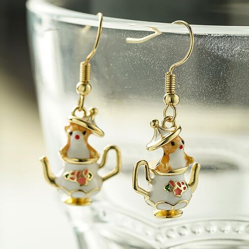 Cute Teapot and Squirrel Design Drop Earrings for Women Fancy Enamel Jewelry in Saudi Arabia