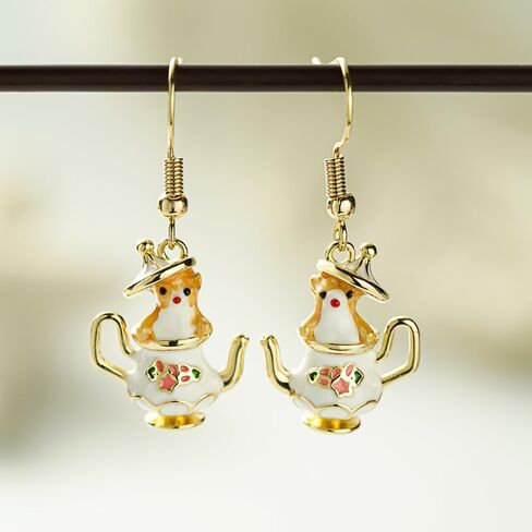 Cute Teapot and Squirrel Design Drop Earrings for Women Fancy Enamel Jewelry in Saudi Arabia