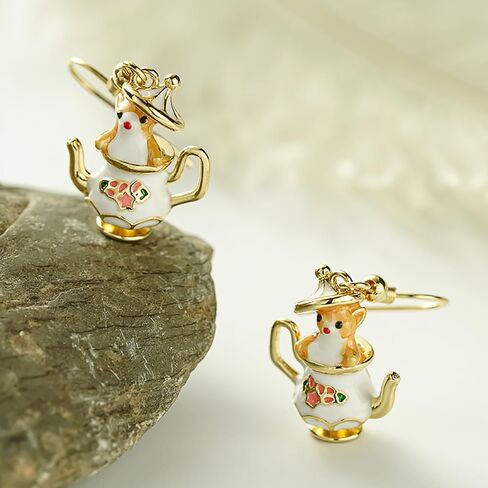 Cute Teapot and Squirrel Design Drop Earrings for Women Fancy Enamel Jewelry in Saudi Arabia