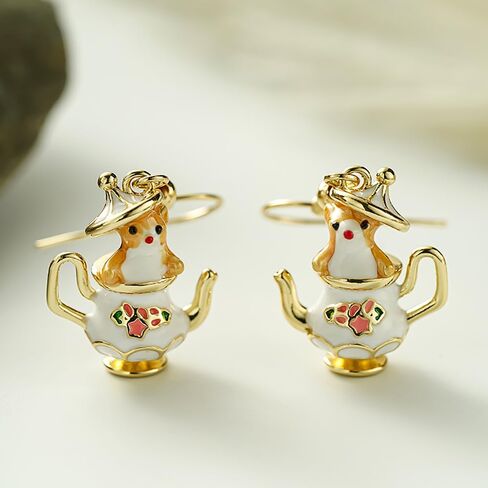 Cute Teapot and Squirrel Design Drop Earrings for Women Fancy Enamel Jewelry in Saudi Arabia