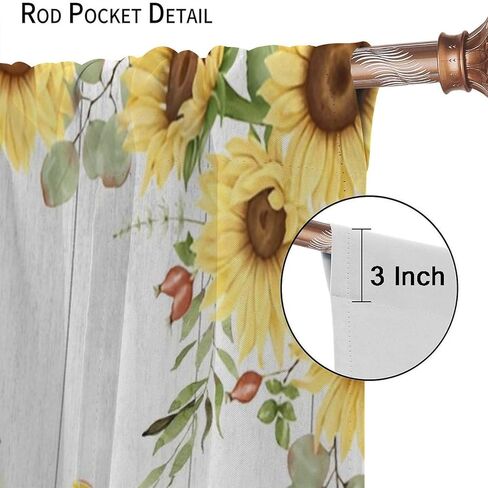 Farmhouse Sunflower Curtains, Cute Bee Gnomes Yellow Floral Farm Pattern Print Drapes for Bedroom Living Room Kitchen Window Treatments, 42x45 Inch in Saudi Arabia