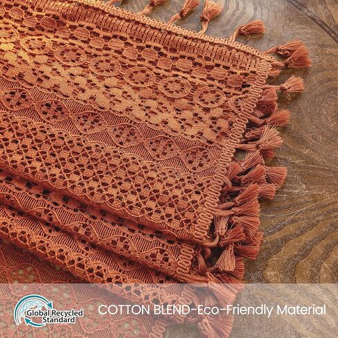 Terracotta Autumn Curtains for Bedroom Living Room Drapes Burnt Orange Sheer Curtains 84 Inches Long Rod Pocket Cotton Crochet Lace Boho Curtains 1 Panel Rustic Rust Light Filtering,Pumpkin in Kuwait