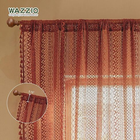 Terracotta Autumn Curtains for Bedroom Living Room Drapes Burnt Orange Sheer Curtains 84 Inches Long Rod Pocket Cotton Crochet Lace Boho Curtains 1 Panel Rustic Rust Light Filtering,Pumpkin in Kuwait