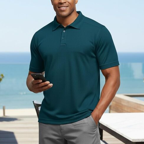 Men's Quick Dry Polo Shirt Short Sleeve Performance Tactical Pique Jersey Golf Shirt for Outdoor Hiking in Saudi Arabia