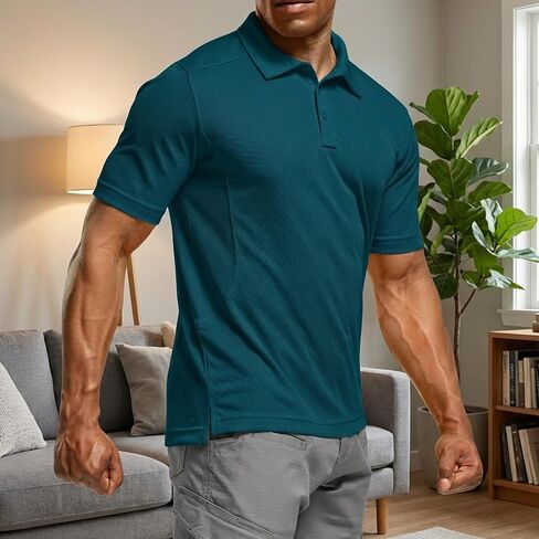 Men's Quick Dry Polo Shirt Short Sleeve Performance Tactical Pique Jersey Golf Shirt for Outdoor Hiking in Saudi Arabia