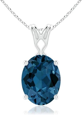 Angara Natural London Blue Topaz Solitaire Pendant for Women | Vintage in 14K Solid Gold/Platinum With 18" Chain | December Birthday, Gemstone Jewelry Gift in Saudi Arabia