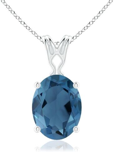 Angara Natural London Blue Topaz Solitaire Pendant for Women | Vintage in 14K Solid Gold/Platinum With 18" Chain | December Birthday, Gemstone Jewelry Gift in Saudi Arabia