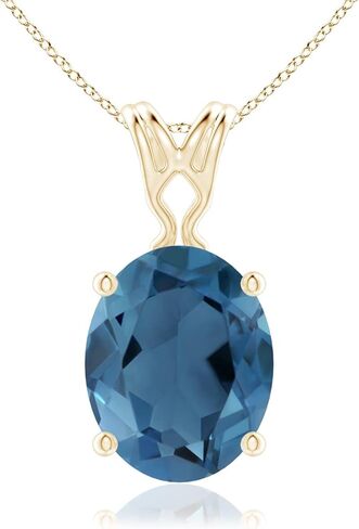 Angara Natural London Blue Topaz Solitaire Pendant for Women | Vintage in 14K Solid Gold/Platinum With 18" Chain | December Birthday, Gemstone Jewelry Gift in Saudi Arabia