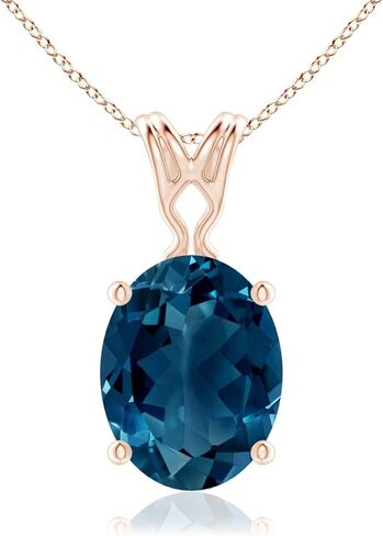 Angara Natural London Blue Topaz Solitaire Pendant for Women | Vintage in 14K Solid Gold/Platinum With 18" Chain | December Birthday, Gemstone Jewelry Gift in Saudi Arabia