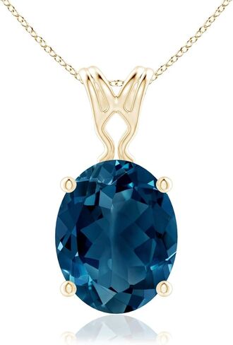 Angara Natural London Blue Topaz Solitaire Pendant for Women | Vintage in 14K Solid Gold/Platinum With 18" Chain | December Birthday, Gemstone Jewelry Gift in Saudi Arabia