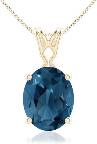 Angara Natural London Blue Topaz Solitaire Pendant for Women | Vintage in 14K Solid Gold/Platinum With 18" Chain | December Birthday, Gemstone Jewelry Gift in Saudi Arabia