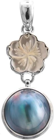 FifiRose Blue Mabe Cultured Pearl Flower White Mother of Pearl Shell 925 Sterling Silver Pendant 1 13/16" in Kuwait