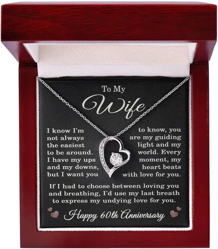 60th Anniversary Necklace for Wife from Husband 60 Years Anniversary Jewelry for Her Women Forever Love Pendant 14k White Gold Finish Luxury Box in Saudi Arabia