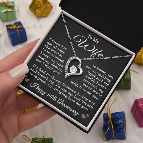 60th Anniversary Necklace for Wife from Husband 60 Years Anniversary Jewelry for Her Women Forever Love Pendant 14k White Gold Finish Luxury Box in Saudi Arabia