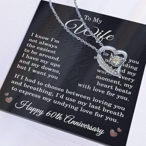 60th Anniversary Necklace for Wife from Husband 60 Years Anniversary Jewelry for Her Women Forever Love Pendant 14k White Gold Finish Luxury Box in Saudi Arabia