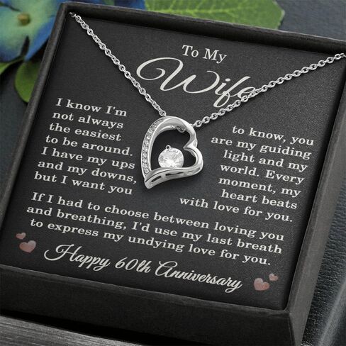 60th Anniversary Necklace for Wife from Husband 60 Years Anniversary Jewelry for Her Women Forever Love Pendant 14k White Gold Finish Luxury Box in Saudi Arabia