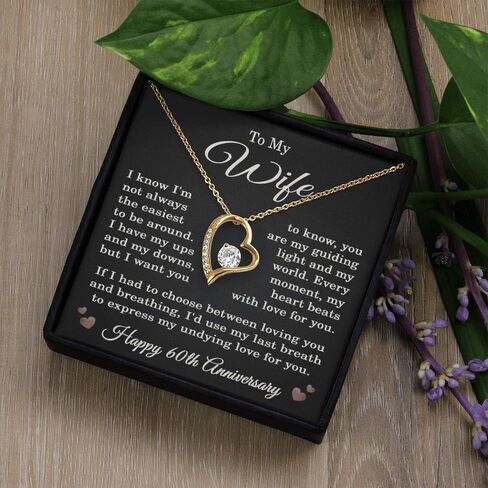 60th Anniversary Necklace for Wife from Husband 60 Years Anniversary Jewelry for Her Women Forever Love Pendant 14k White Gold Finish Luxury Box in Saudi Arabia