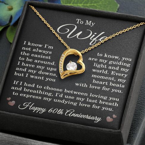 60th Anniversary Necklace for Wife from Husband 60 Years Anniversary Jewelry for Her Women Forever Love Pendant 14k White Gold Finish Luxury Box in Saudi Arabia