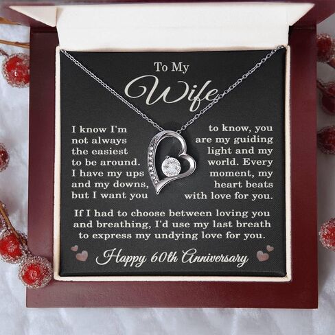 60th Anniversary Necklace for Wife from Husband 60 Years Anniversary Jewelry for Her Women Forever Love Pendant 14k White Gold Finish Luxury Box in Saudi Arabia