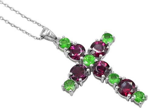 7 Cts. Natural Tsavorite & Rhodolite Garnet Gemstone Holy Cross Pendant Necklace 925 Sterling Silver January Birthstone Tsavorite Jewelry Proposal Gift For Girlfriend (PD-8399) in Saudi Arabia