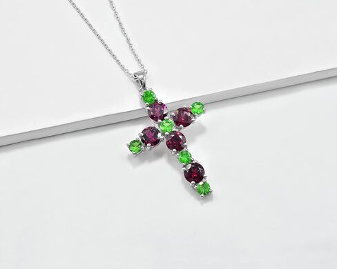 7 Cts. Natural Tsavorite & Rhodolite Garnet Gemstone Holy Cross Pendant Necklace 925 Sterling Silver January Birthstone Tsavorite Jewelry Proposal Gift For Girlfriend (PD-8399) in Saudi Arabia