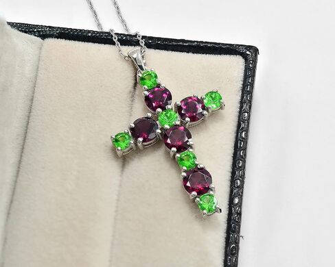 7 Cts. Natural Tsavorite & Rhodolite Garnet Gemstone Holy Cross Pendant Necklace 925 Sterling Silver January Birthstone Tsavorite Jewelry Proposal Gift For Girlfriend (PD-8399) in Saudi Arabia