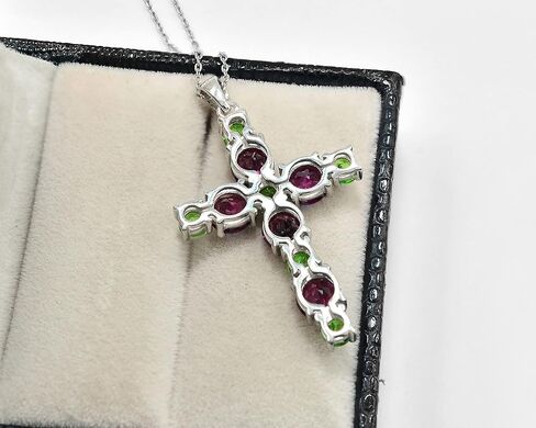 7 Cts. Natural Tsavorite & Rhodolite Garnet Gemstone Holy Cross Pendant Necklace 925 Sterling Silver January Birthstone Tsavorite Jewelry Proposal Gift For Girlfriend (PD-8399) in Saudi Arabia