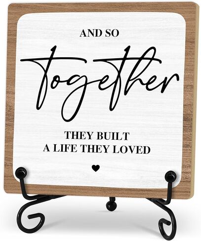 Home Desk Decor Sign, Rustic Wooden Sign With Stand, And So Together They Built A Life They Loved Sign For Farmhouse Home Living Room Bedroom Shelf Table, Coffee Lover Gifts For Family Friend in Saudi Arabia