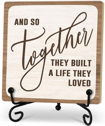 Home Desk Decor Sign, Rustic Wooden Sign With Stand, And So Together They Built A Life They Loved Sign For Farmhouse Home Living Room Bedroom Shelf Table, Coffee Lover Gifts For Family Friend in Saudi Arabia