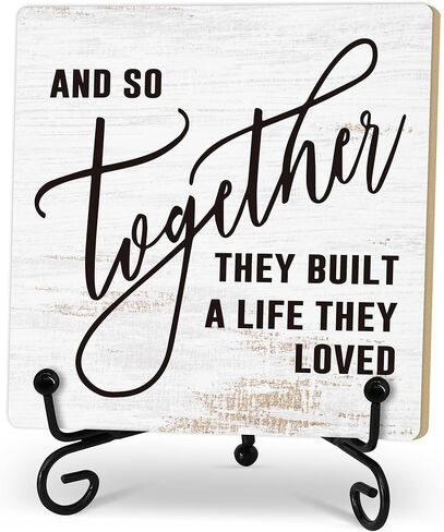 Home Desk Decor Sign, Rustic Wooden Sign With Stand, And So Together They Built A Life They Loved Sign For Farmhouse Home Living Room Bedroom Shelf Table, Coffee Lover Gifts For Family Friend in Saudi Arabia