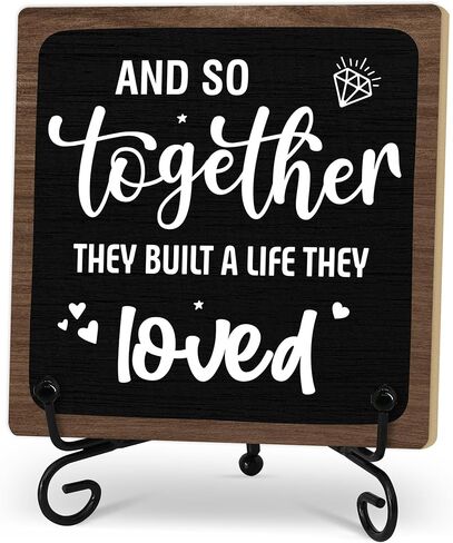 Home Desk Decor Sign, Rustic Wooden Sign With Stand, And So Together They Built A Life They Loved Sign For Farmhouse Home Living Room Bedroom Shelf Table, Coffee Lover Gifts For Family Friend in Saudi Arabia