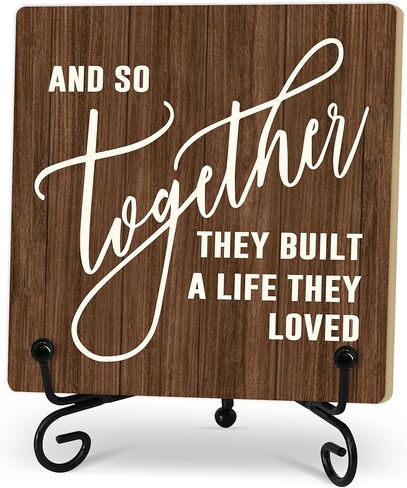 Home Desk Decor Sign, Rustic Wooden Sign With Stand, And So Together They Built A Life They Loved Sign For Farmhouse Home Living Room Bedroom Shelf Table, Coffee Lover Gifts For Family Friend in Saudi Arabia