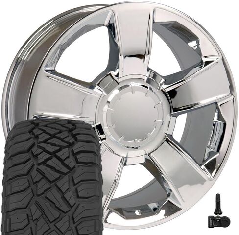 OE Wheels CV79 20 Inch Rims and Tires Fit Tahoe Style 6x139.7 20x8.5 Chrome - Hollander 5651 - TerraMax RT 275/55-20 (Set of 4) in Kuwait