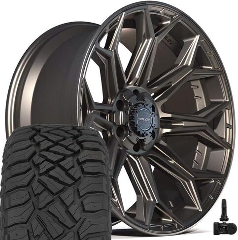 4PLAY Wheels 4P83 22 Inch Rims and Tires Fit 6x135 & 6x139.7 22x10 Satin Bronze - TerraMax RT 285/45-22 (Set of 4) in Kuwait