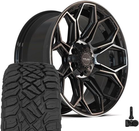 4PLAY Wheels 4P83 20 Inch Rims and Tires Fit 6x135 & 6x139.7 20x9 Gloss Black Brushed with Tinted Clear - TerraMax RT 275/55-20 (Set of 4) in Kuwait