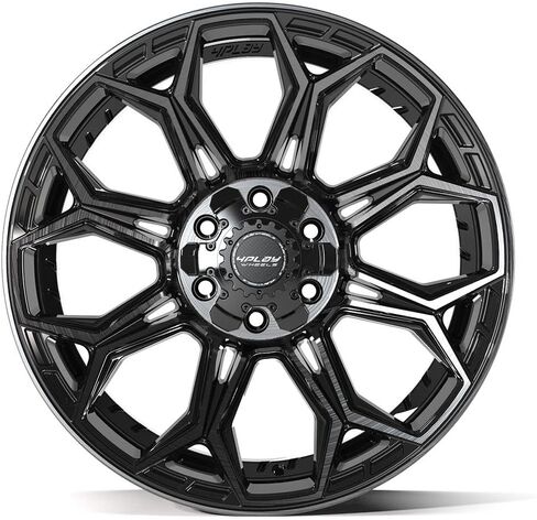 4PLAY Wheels 4P83 20 Inch Rims and Tires Fit 6x135 & 6x139.7 20x9 Gloss Black Brushed with Tinted Clear - TerraMax RT 275/55-20 (Set of 4) in Kuwait