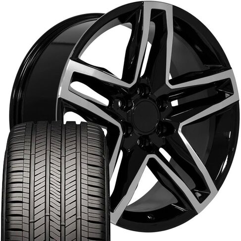 OE Wheels CV34 22 Inch Rims and Tires Fit Silverado 1500 Trail Boss Style 6x139.7 22x9 Gloss Black Machined - Hollander 5911 - Eagle Touring 285/45-22 (Set of 4) in Kuwait