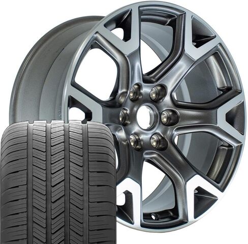 OEM JP31 20 Inch Rims and Tires Fit Wagoneer 6x139.7 20x9 Satin Gunmetal Machined - Hollander 2678 - Eagle LS2 275/55-20 (Set of 4) in Kuwait