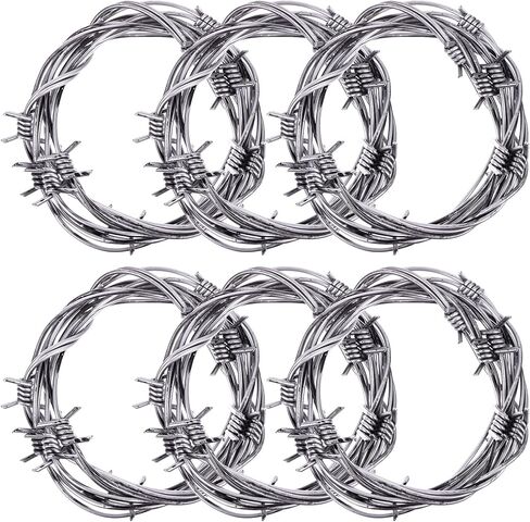 49 Foot Silver Fake Rusted Barbed Wire Decoration 6 Pcs Halloween Plastic Barb Wire Decoration Prop Western Decor Rusty Western Party Decorations Cowboy Decor for Cowboy Western Party Decor in Kuwait