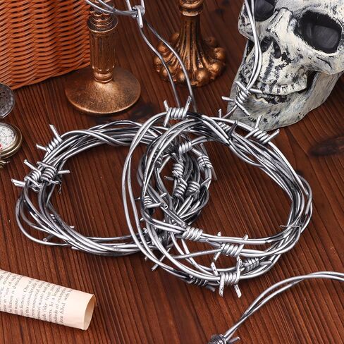 49 Foot Silver Fake Rusted Barbed Wire Decoration 6 Pcs Halloween Plastic Barb Wire Decoration Prop Western Decor Rusty Western Party Decorations Cowboy Decor for Cowboy Western Party Decor in Kuwait