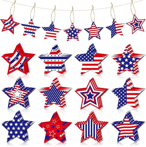 24 قطعة من الزخارف الوطنية باللون الأحمر والأبيض والأزرق على شكل نجمة معلقة لمستلزمات حفلات يوم الاستقلال، تصميمات العلم الأمريكي، زخارف يوم تذكاري، نجوم معلقة، ديكور لعطلة الولايات المتحدة الأمريكية، داخلي وخارجي in Kuwait