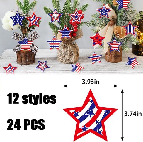 24 قطعة من الزخارف الوطنية باللون الأحمر والأبيض والأزرق على شكل نجمة معلقة لمستلزمات حفلات يوم الاستقلال، تصميمات العلم الأمريكي، زخارف يوم تذكاري، نجوم معلقة، ديكور لعطلة الولايات المتحدة الأمريكية، داخلي وخارجي in Kuwait