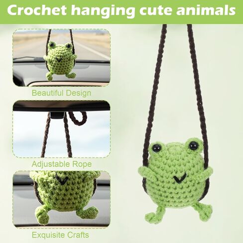 إكسسوارات السيارات على شكل ضفدع متأرجح، إكسسوارات معلقة على شكل ضفدع كروشيه لطيف على مرآة السيارة، مصنوعة يدويًا، مرآة الرؤية الخلفية، ديكورات جمالية للسيارات، زينة معلقة للنساء، مرآة الرؤية الخلفية، المنزل والمكتب in Kuwait