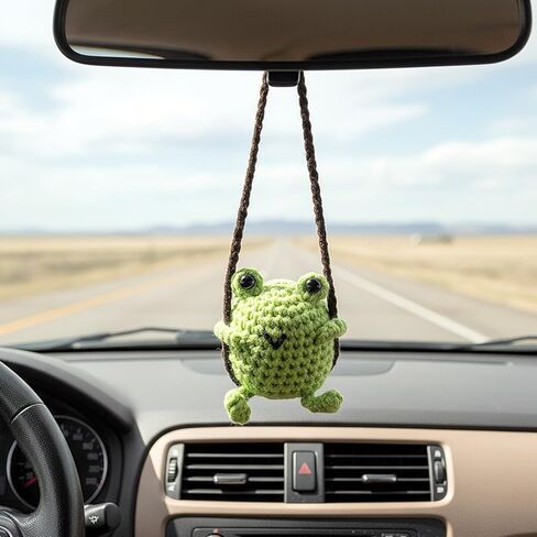 إكسسوارات السيارات على شكل ضفدع متأرجح، إكسسوارات معلقة على شكل ضفدع كروشيه لطيف على مرآة السيارة، مصنوعة يدويًا، مرآة الرؤية الخلفية، ديكورات جمالية للسيارات، زينة معلقة للنساء، مرآة الرؤية الخلفية، المنزل والمكتب in Kuwait